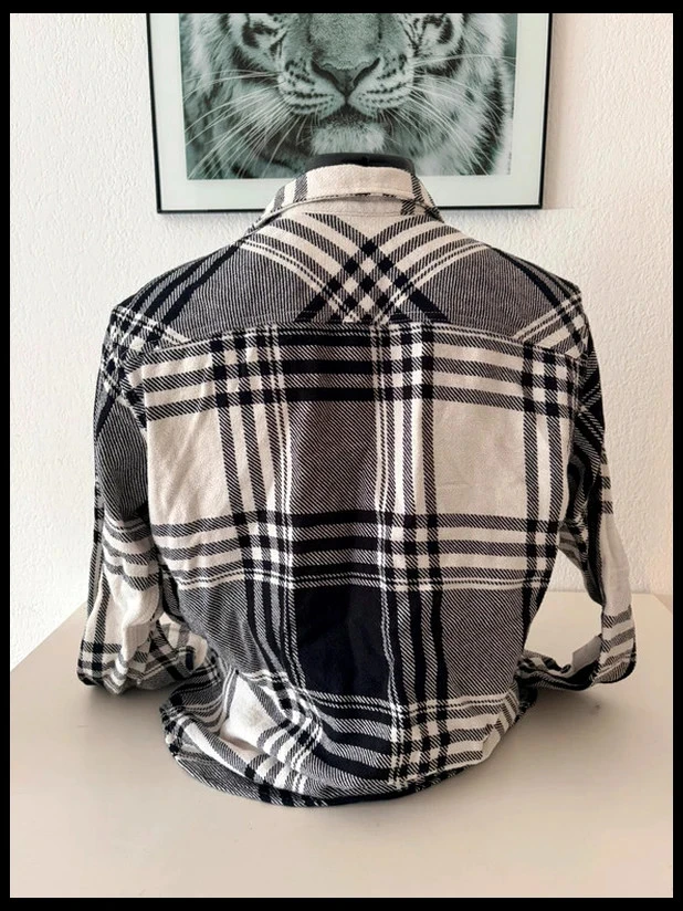 Sobrecasaco de quadrados preto e cru Pull&Bear 100% algodão mangas compridas homem M – photo 4
